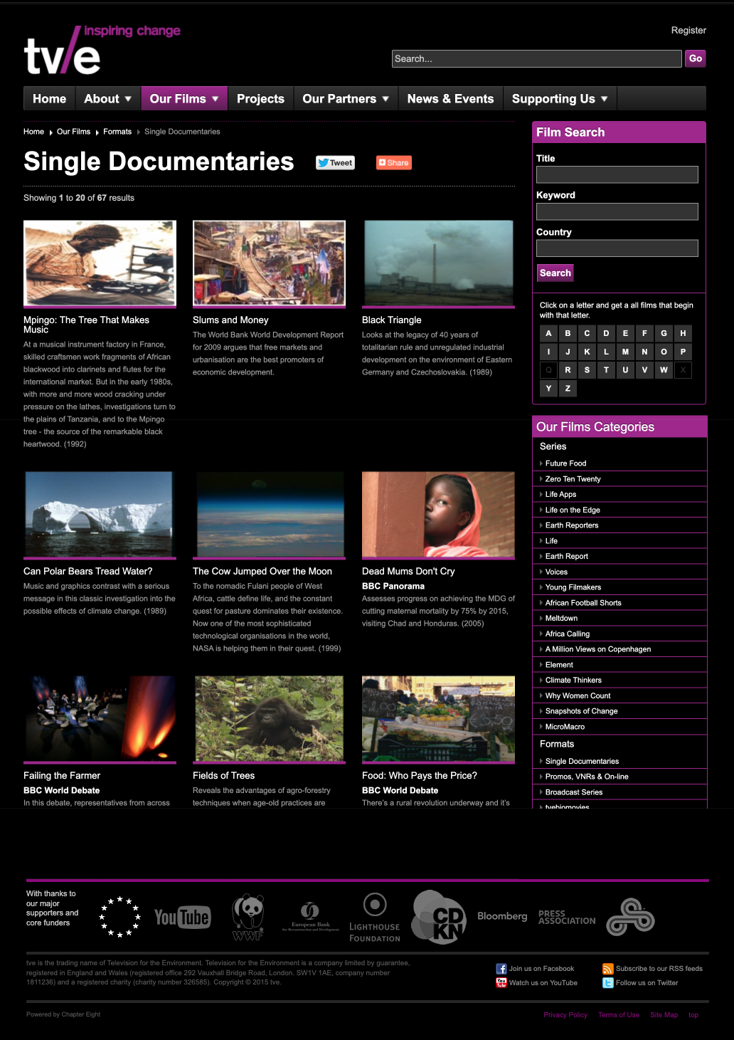 TVE wireframe of the website